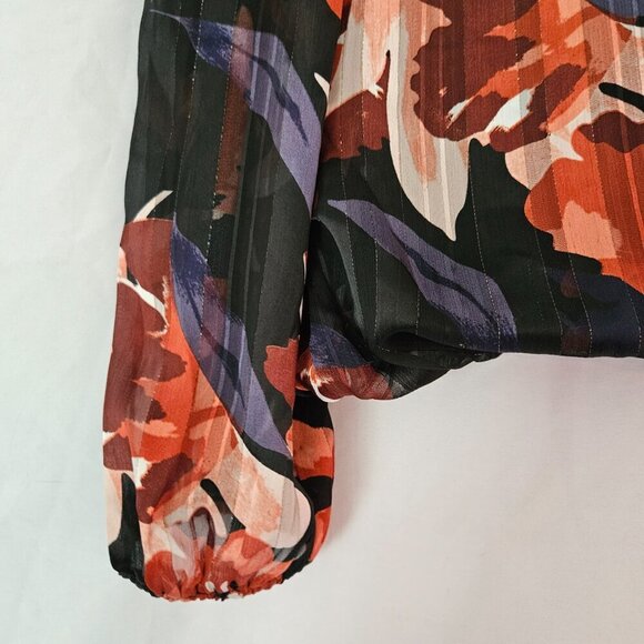 Haver London black/orange floral design pullover Blouse.  Size XL - Picture 4 of 10